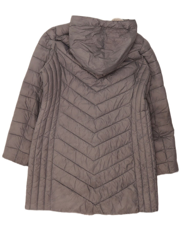 MICHAEL KORS Cappotto imbottito con cappuccio da donna UK 16 Grande nylon grigio