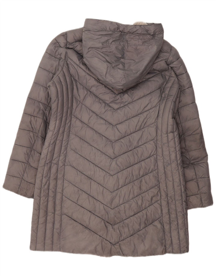 MICHAEL KORS Cappotto imbottito con cappuccio da donna UK 16 Grande nylon grigio
