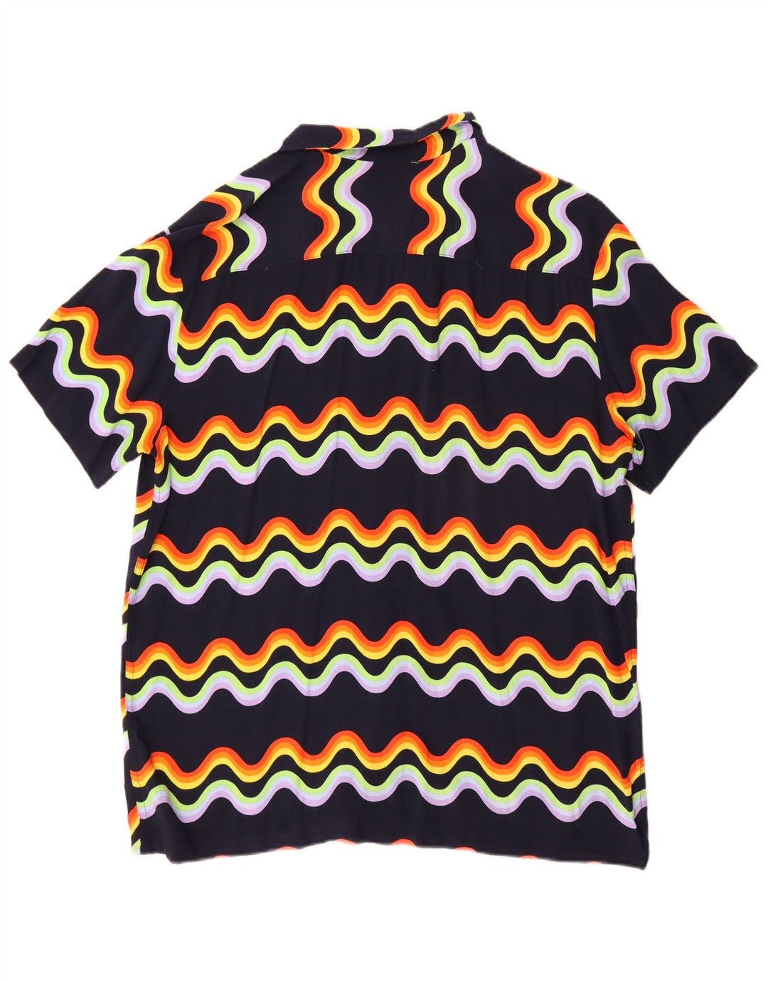 Camicia vintage da uomo a maniche corte grande in viscosa Chevron blu navy