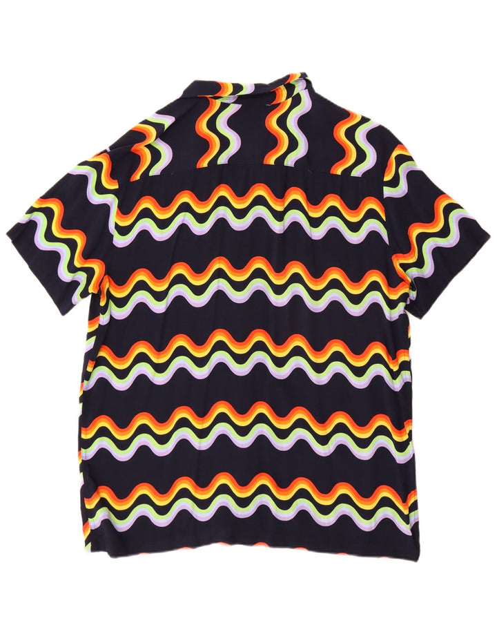 Camicia vintage da uomo a maniche corte grande in viscosa Chevron blu navy