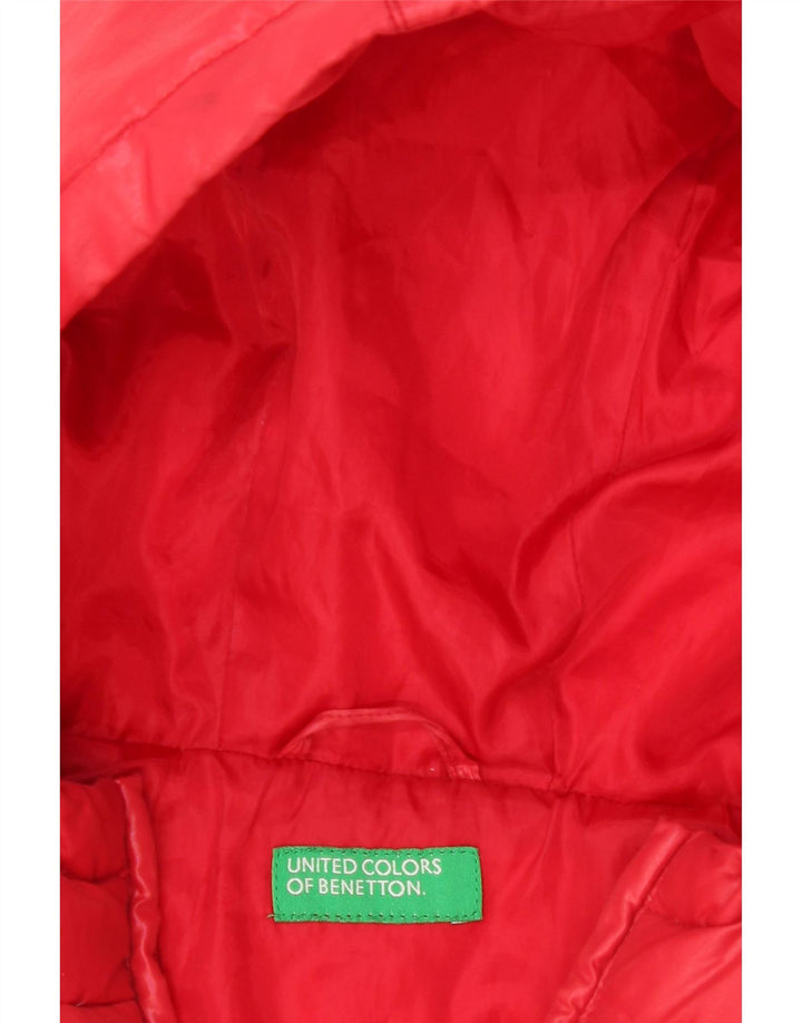 BENETTON Girls Hooded Padded Jacket 7-8 Years Medium Red Polyester Winter