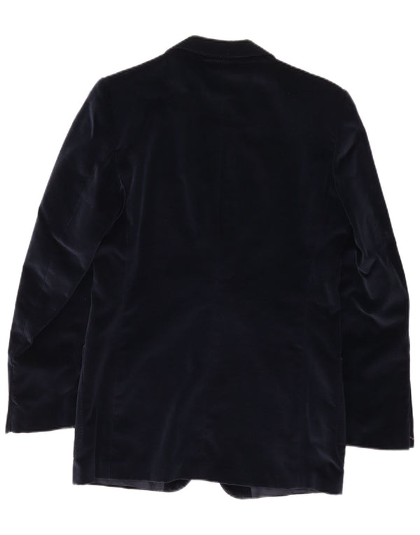 Giacca blazer vintage da uomo in velluto a 2 bottoni IT 50 grande blu navy