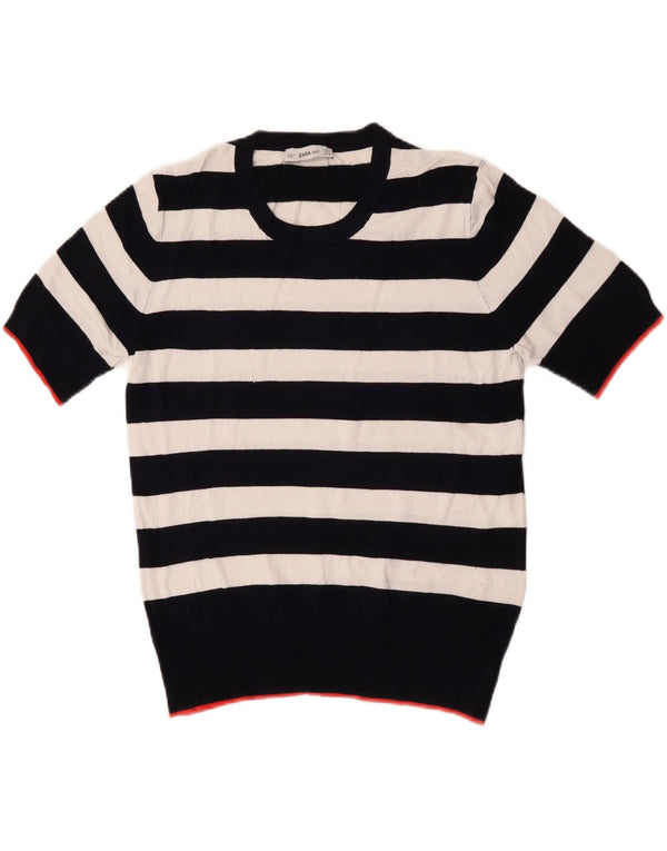 Maglione girocollo a maniche corte da donna Zara UK 14 a righe grandi nere