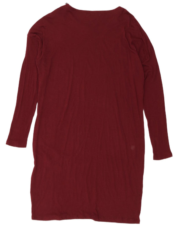 Abito tubino a maniche lunghe da donna Ralph Lauren UK 18 XL cotone bordeaux