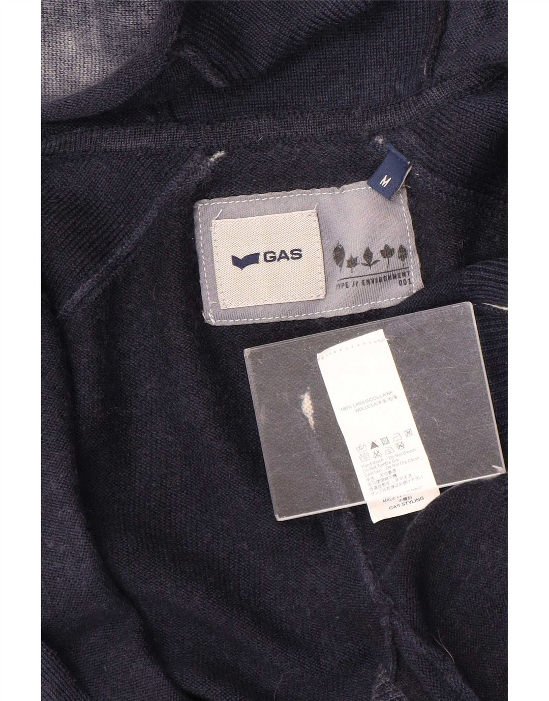 Maglione cardigan con cappuccio grafico da uomo Gas in lana screziata media blu navy