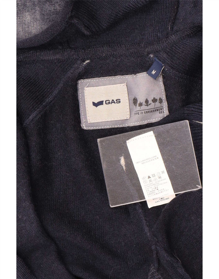 Maglione cardigan con cappuccio grafico da uomo Gas in lana screziata media blu navy