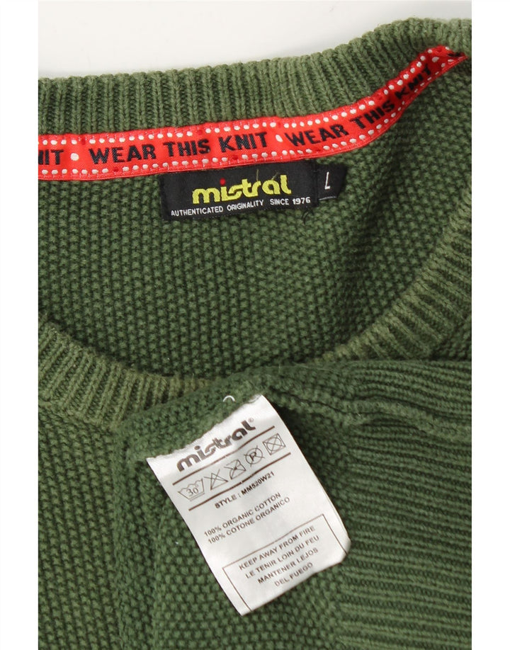 MISTRAL Maglione da uomo girocollo grande in cotone verde