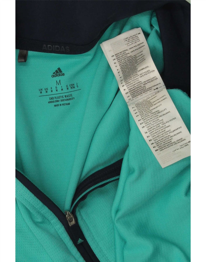 Adidas Uomo Zip Neck Pullover Tuta Top Medio Turchese Poliestere