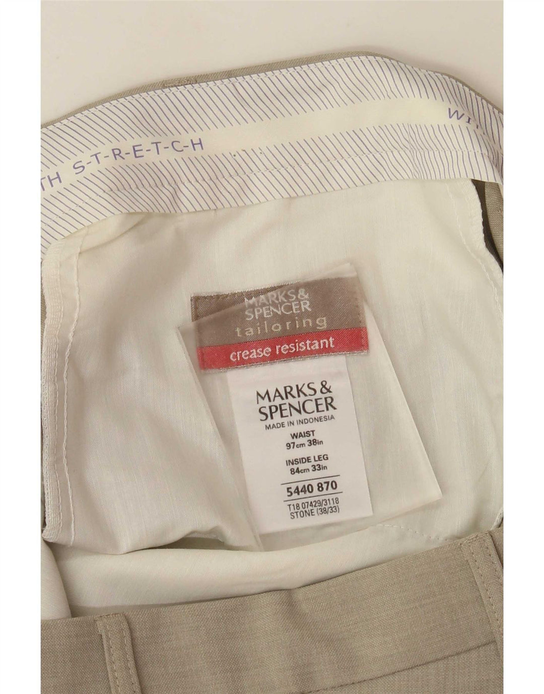 Pantaloni da abito dritti da uomo Marks & Spencer W38 L30 Poliestere beige