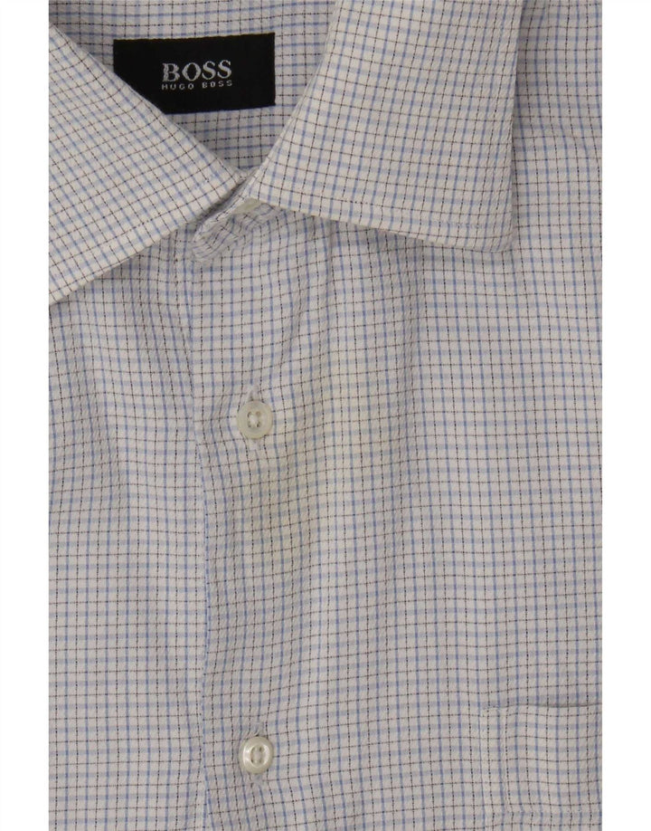 Camicia da uomo Hugo Boss taglia 41 15 cotone a quadri blu medio