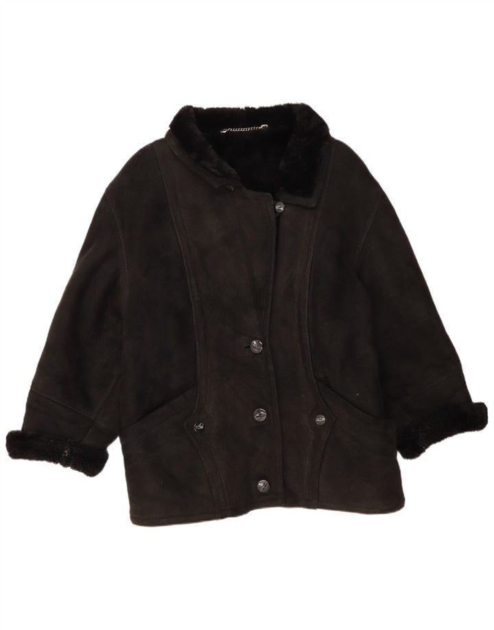Giacca in shearling oversize da donna vintage IT 44 Shearling medio nero
