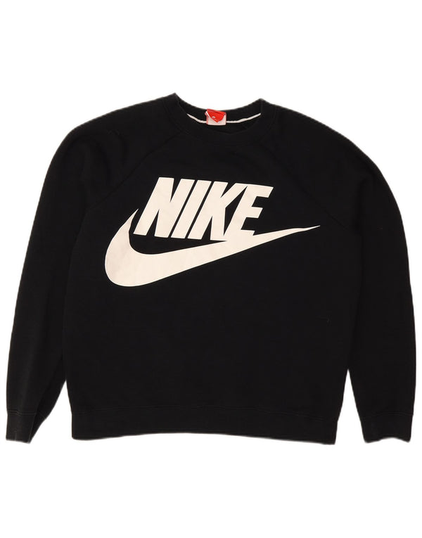 Felpa con grafica Nike da donna, maglione UK 14, cotone nero medio