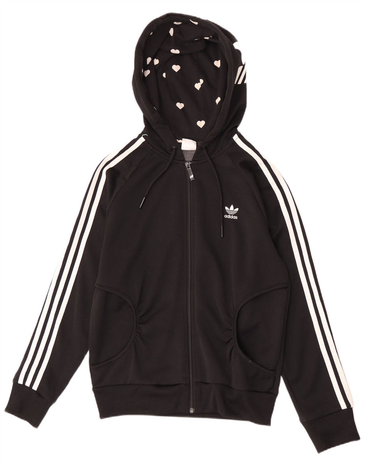 Maglione con cappuccio e zip grafica da donna Adidas IT 40 Small Nero Poliestere