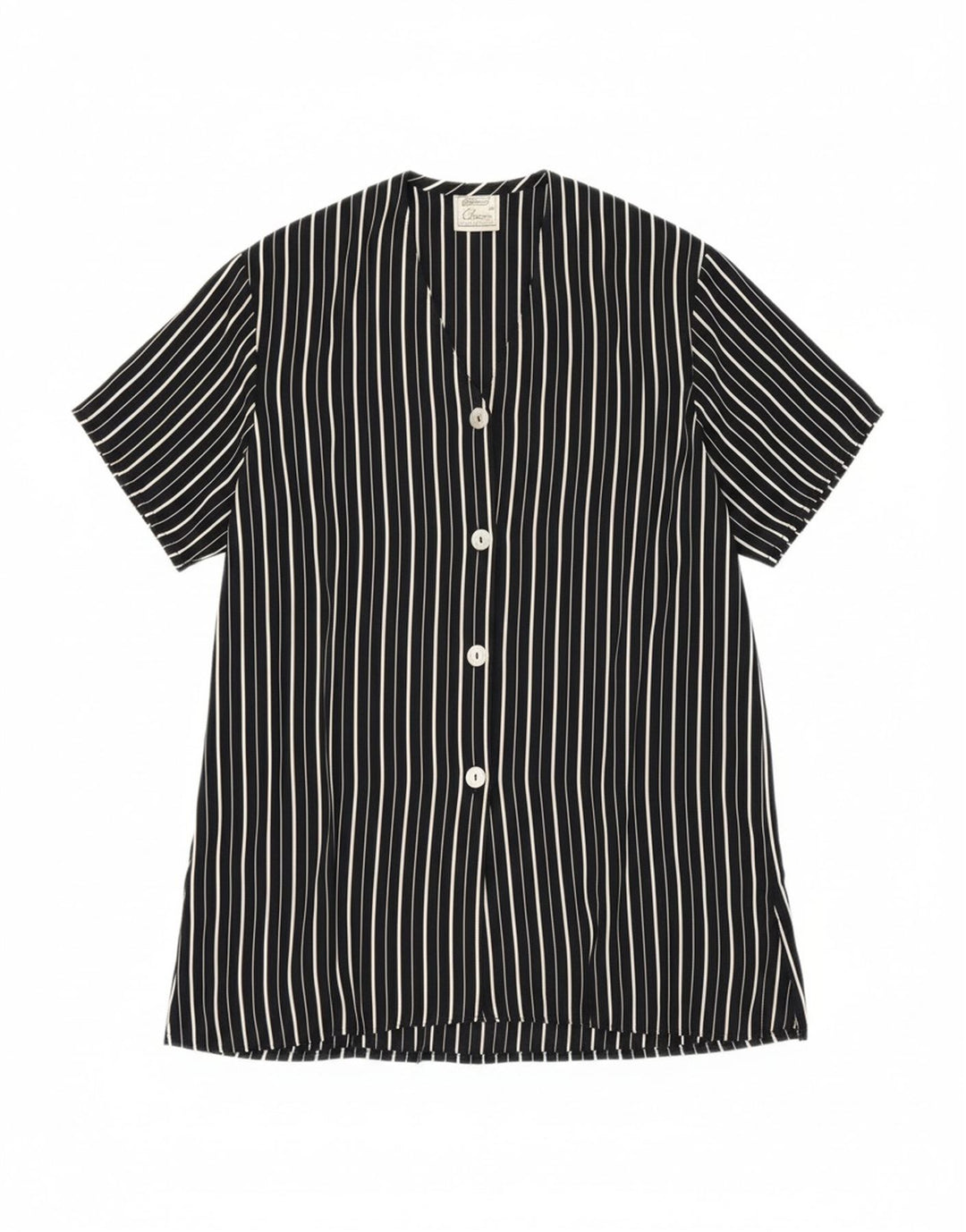 ST. BERNARD Womens Shirt Blouse UK 12 Medium Black Striped Viscose Vintage St. Bernard and Second-Hand St. Bernard from Messina Hembry 