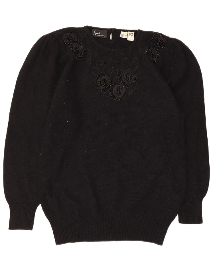Maglione maglione girocollo con grafica vintage da donna IT 42 medio nero floreale