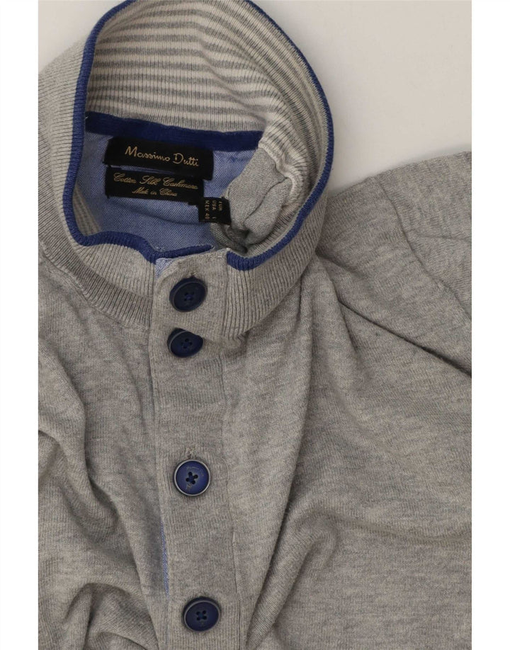 Massimo Dutti Maglione da uomo con collo a bottoni, grande cotone chiazzato grigio