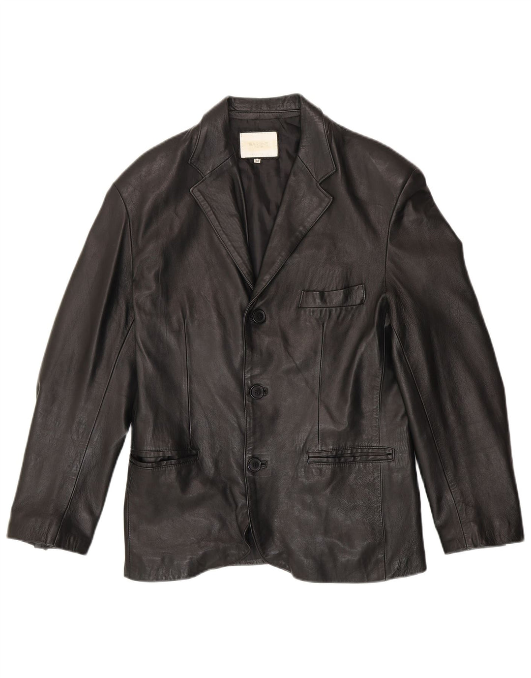 BARONE Giacca Blazer in Pelle da Uomo a 3 Bottoni IT 48 Media Pelle Nera