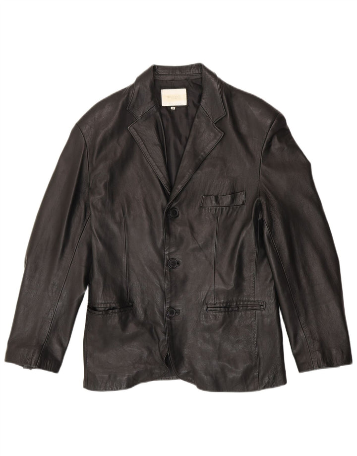 BARONE Giacca Blazer in Pelle da Uomo a 3 Bottoni IT 48 Media Pelle Nera
