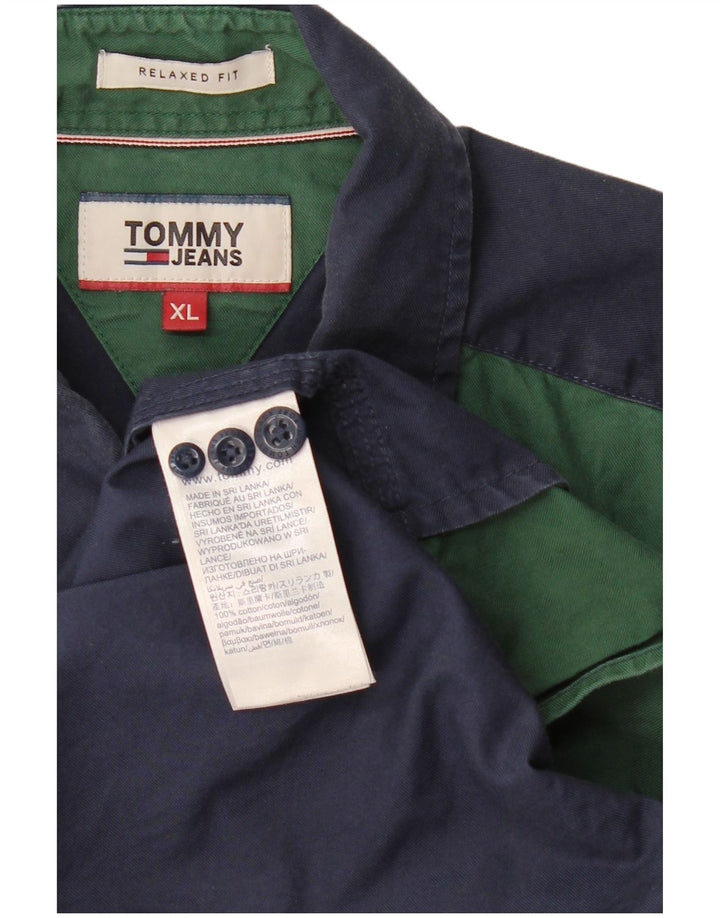 TOMMY HILFIGER Camicia da uomo dalla vestibilità rilassata XL in cotone color block blu navy