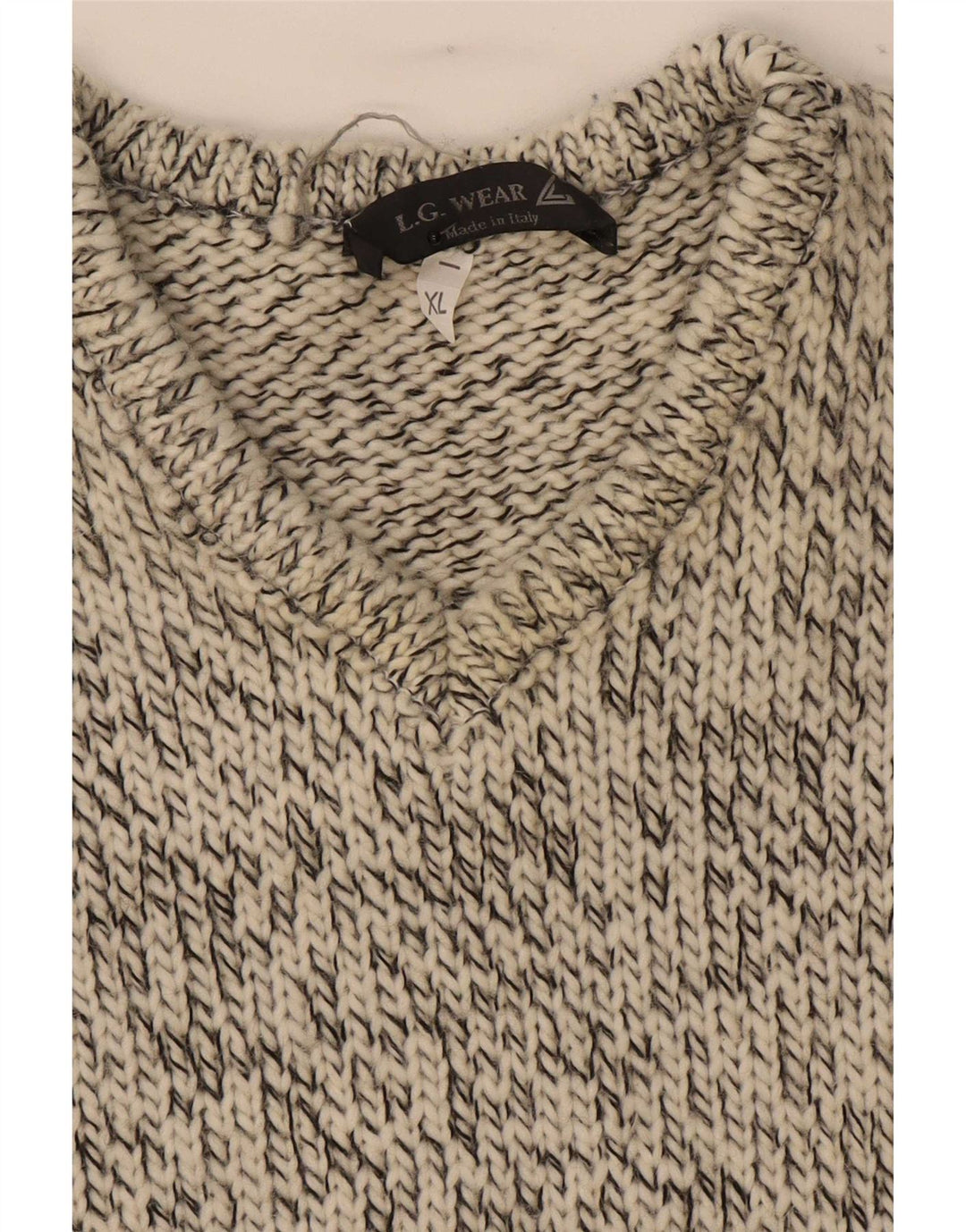 Maglione vintage da uomo con scollo a V XL in lana screziata grigia
