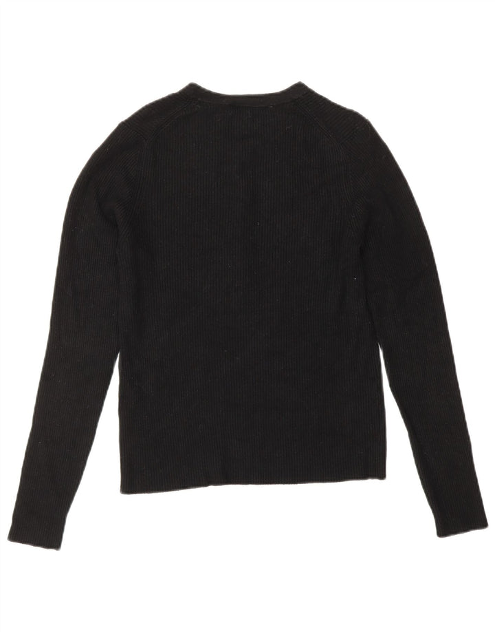 ZARA Maglione da Donna con Collo Corto e Bottoni UK 12 Viscosa Nera Media