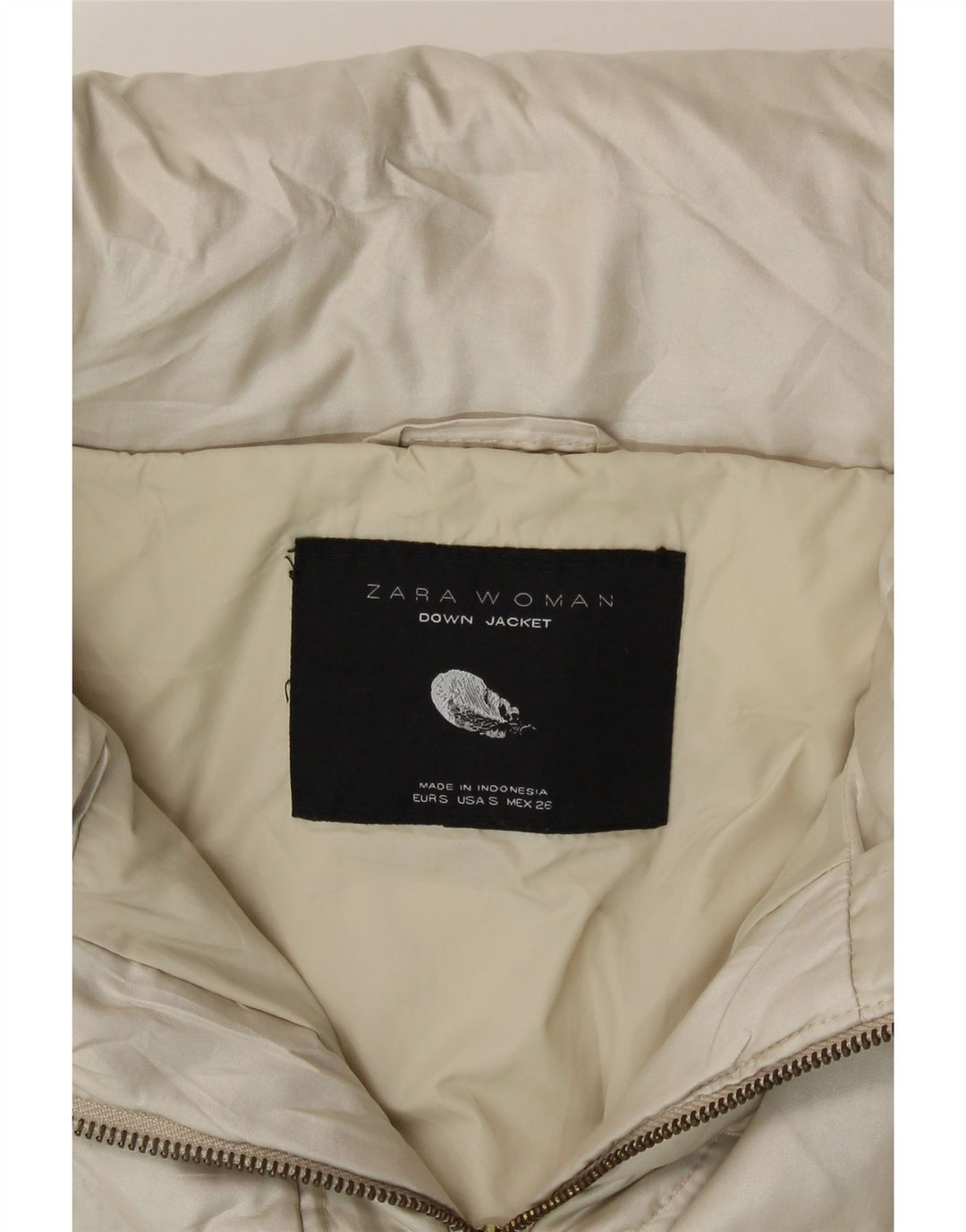 Giacca imbottita da donna ZARA UK 10 piccola in poliestere bianco sporco