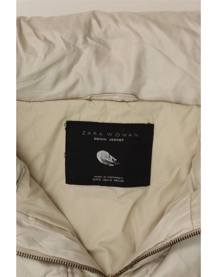 Giacca imbottita da donna ZARA UK 10 piccola in poliestere bianco sporco