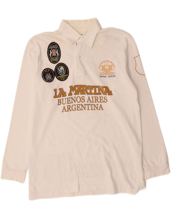 La Martina Mens Buenos Aires Graphic Long Sleeve Polo Shirt Large White