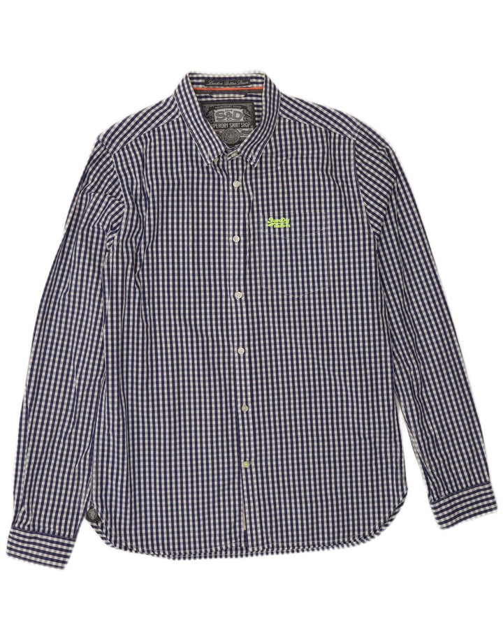 Camicia da uomo SUPERDRY grande in cotone a quadretti blu navy