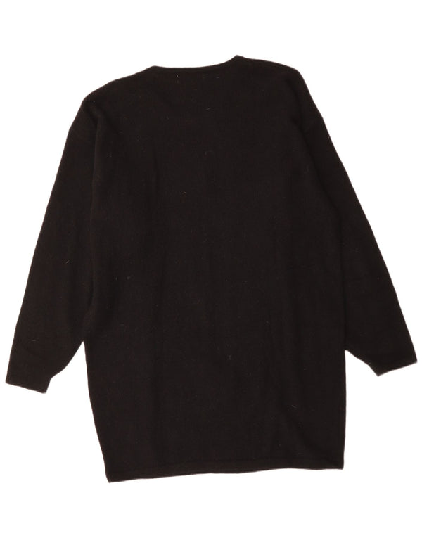 Maglione maglione girocollo con grafica lunga da donna vintage UK 14 grande nero