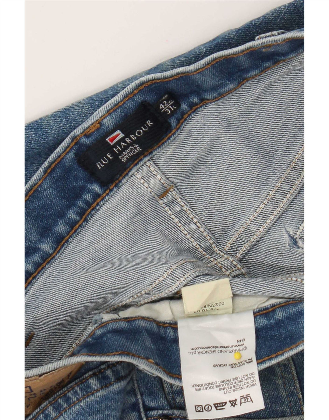 Jeans dritti da uomo Marks & Spencer blu Harbour W42 L31 cotone