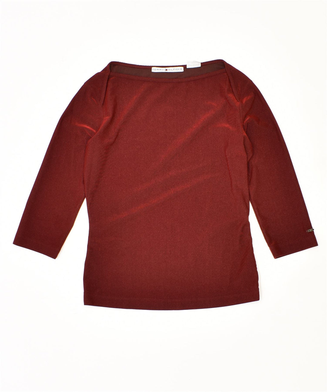 TOMMY HILFIGER Top manica 3/4 da donna UK 14 Poliestere rosso medio