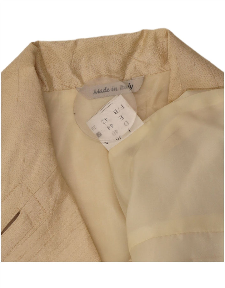 Giacca blazer a 3 bottoni da donna VINTAGE IT 46 Large Beige Seta