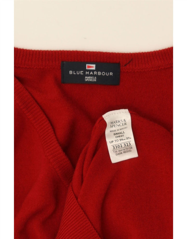 MARKS & SPENCER Maglione da uomo con scollo a V blu Harbour piccolo acrilico rosso