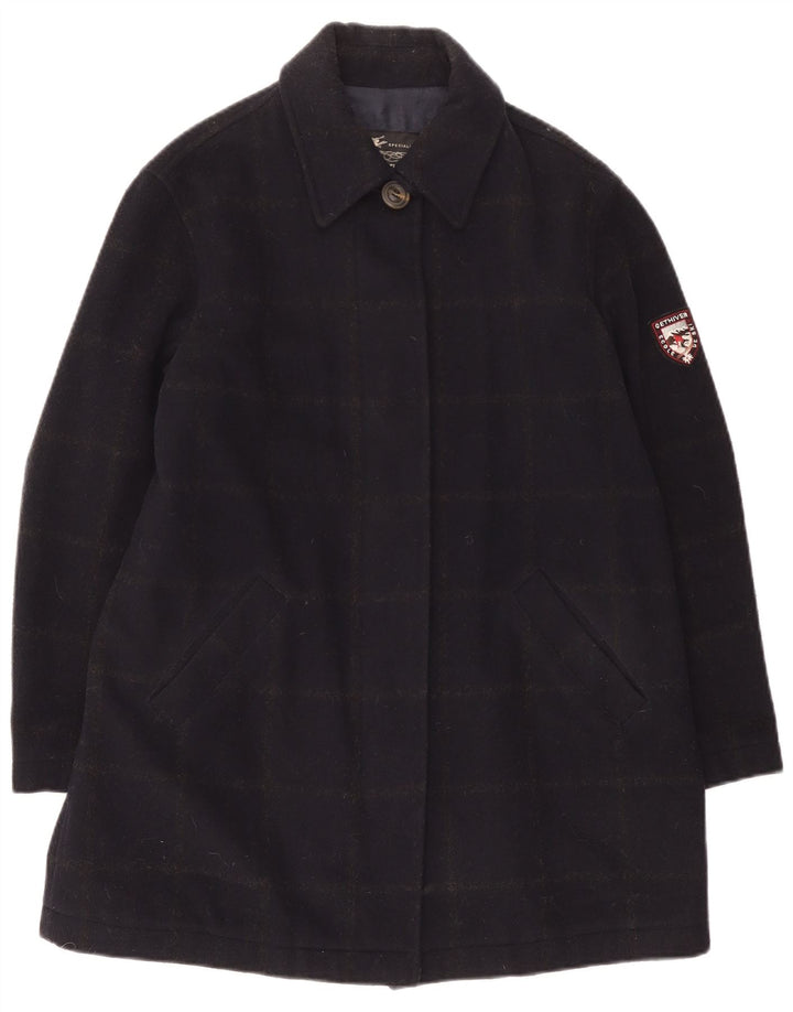 Soprabito da sci vintage da donna UK 14 medio in lana a quadri blu navy