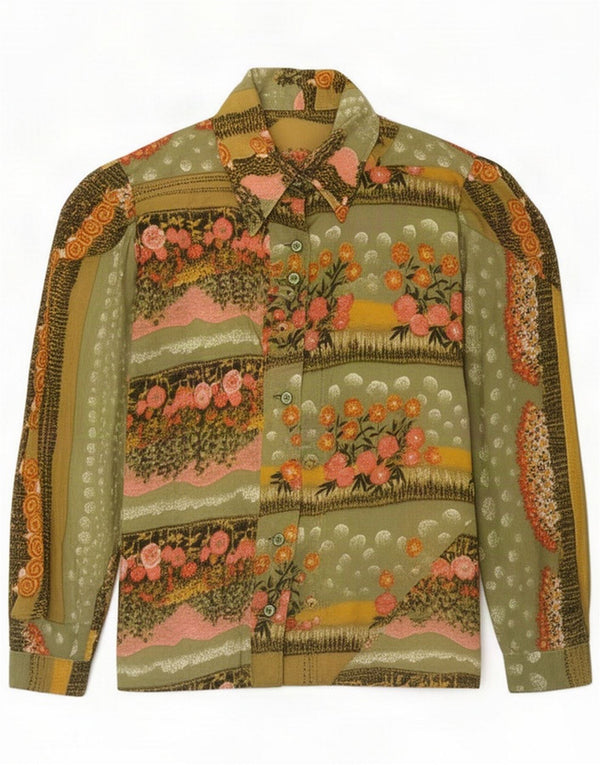 Vintage Womens Shirt Blouse UK 12 Medium Green Floral