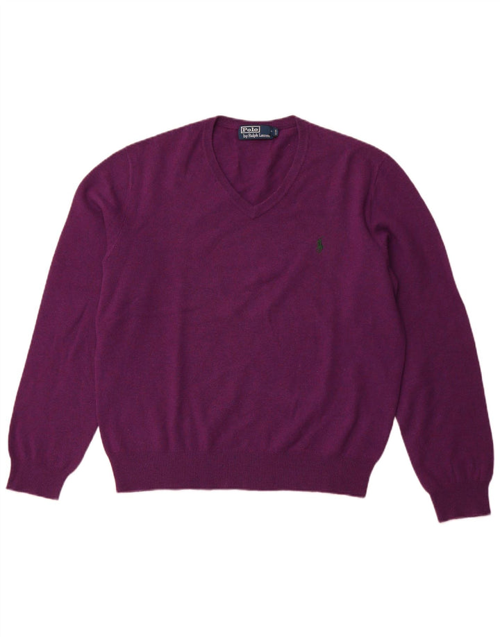 POLO RALPH LAUREN Maglione da uomo con scollo a V in lana merino viola medio
