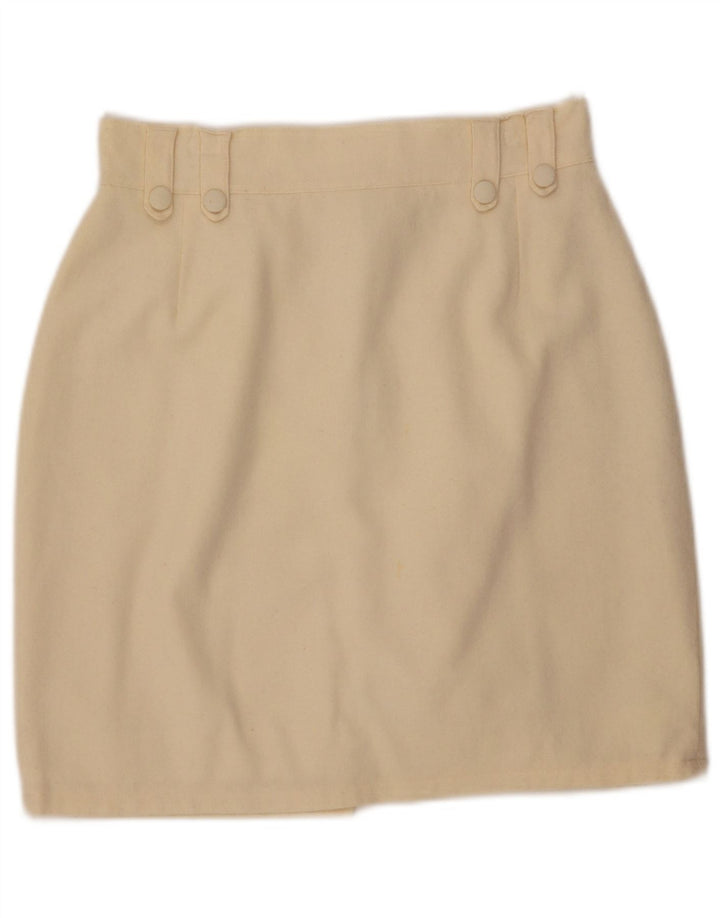 Vintage Womens High Waist Mini Skirt EU 38 Medium W28 Off White Wool