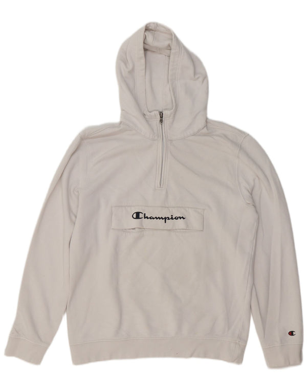 Maglione con cappuccio grafico da uomo con collo e zip CHAMPION in cotone bianco medio