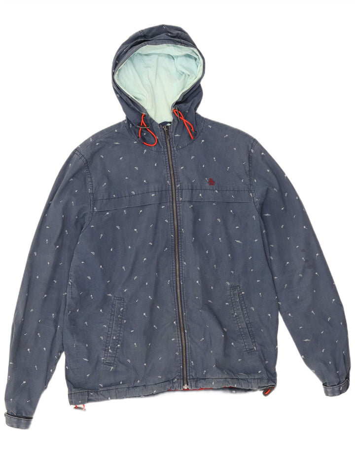 Giubbotto bomber con cappuccio da uomo con motivo astratto Penguin UK 40 grande cotone blu