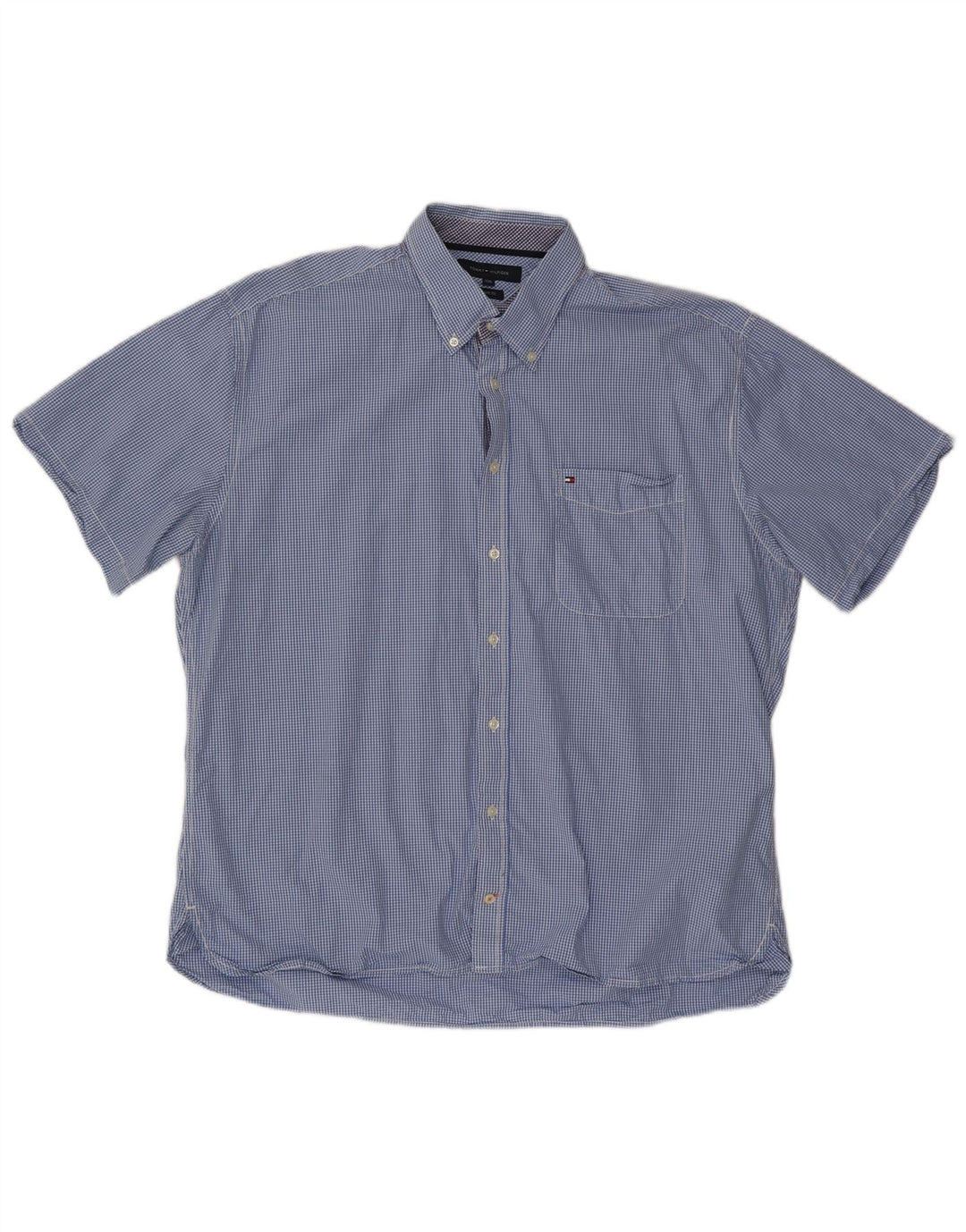 TOMMY HILFIGER Camicia a maniche corte personalizzata da uomo 2XL cotone a quadretti blu