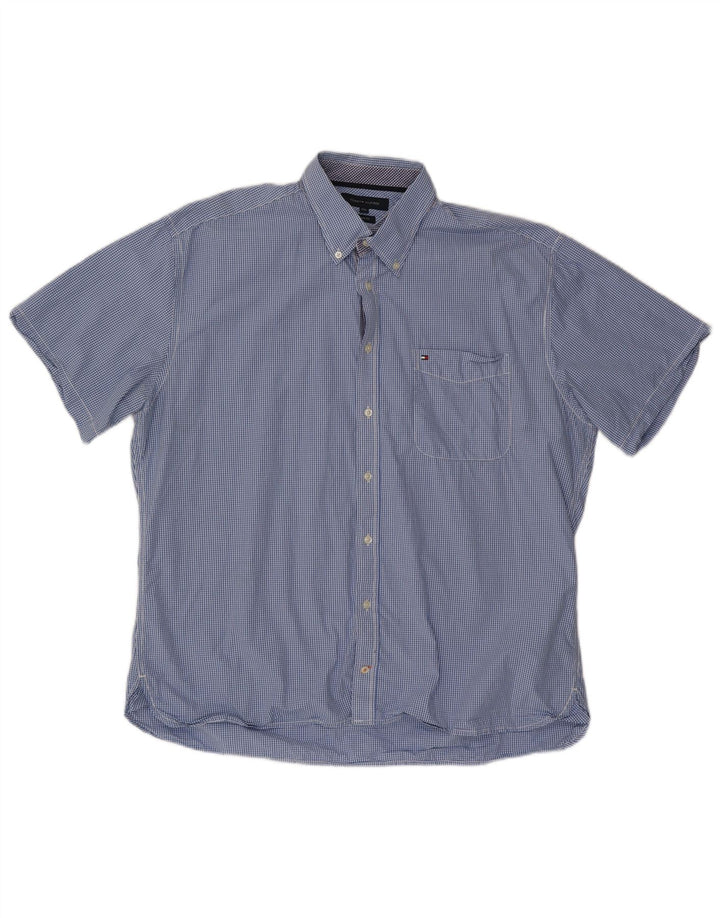 TOMMY HILFIGER Camicia a maniche corte personalizzata da uomo 2XL cotone a quadretti blu
