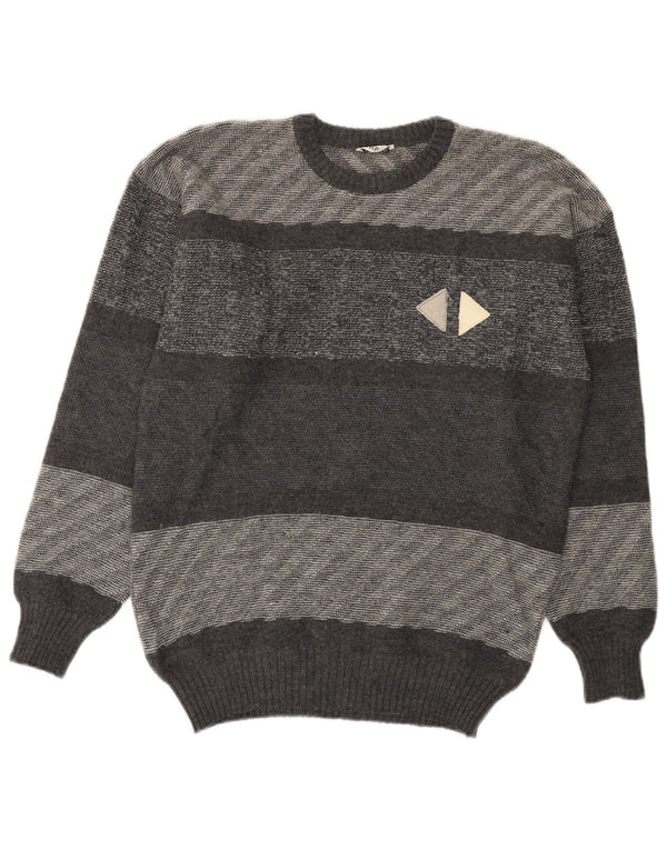 Maglione Ferrari da uomo girocollo IT 52 in lana di alpaca a righe grigie grandi