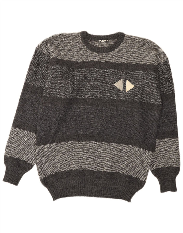Maglione Ferrari da uomo girocollo IT 52 in lana di alpaca a righe grigie grandi