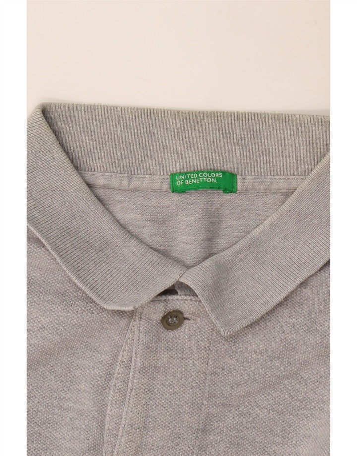 Polo da uomo a maniche lunghe BENETTON grigio medio chiazzato