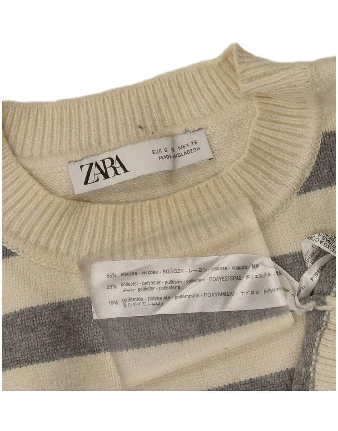 Maglione girocollo oversize da donna Zara UK 10 piccolo a righe bianche