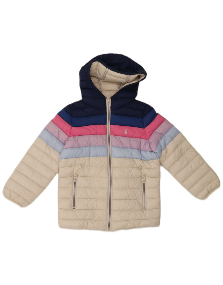 JOULES Giacca imbottita con cappuccio per ragazze 7-8 anni Colorblock bianco sporco