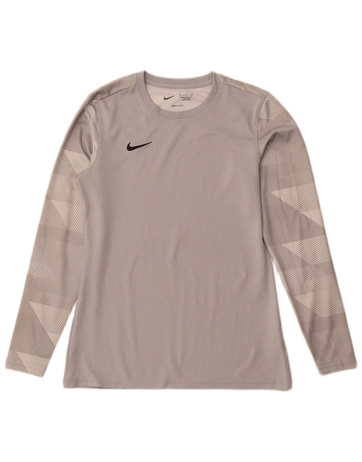 Nike Dri Fit Top da donna a maniche lunghe UK 10 Small Grigio Poliestere geometrico