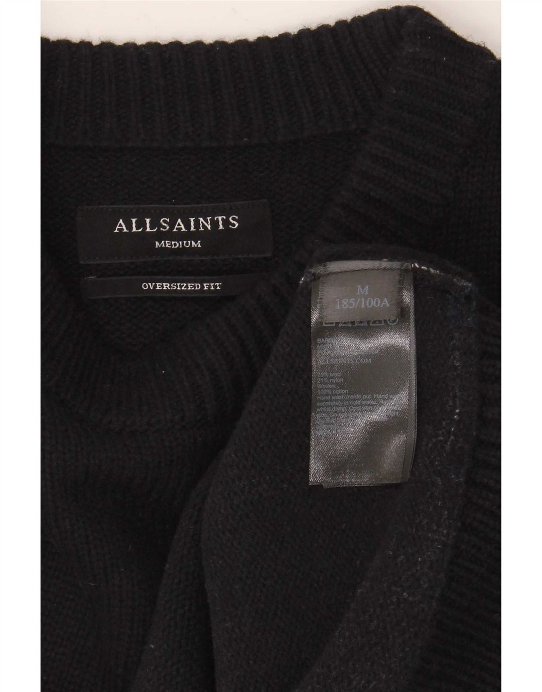 Maglione maglione girocollo oversize da uomo di All Saints a quadri blu navy medio