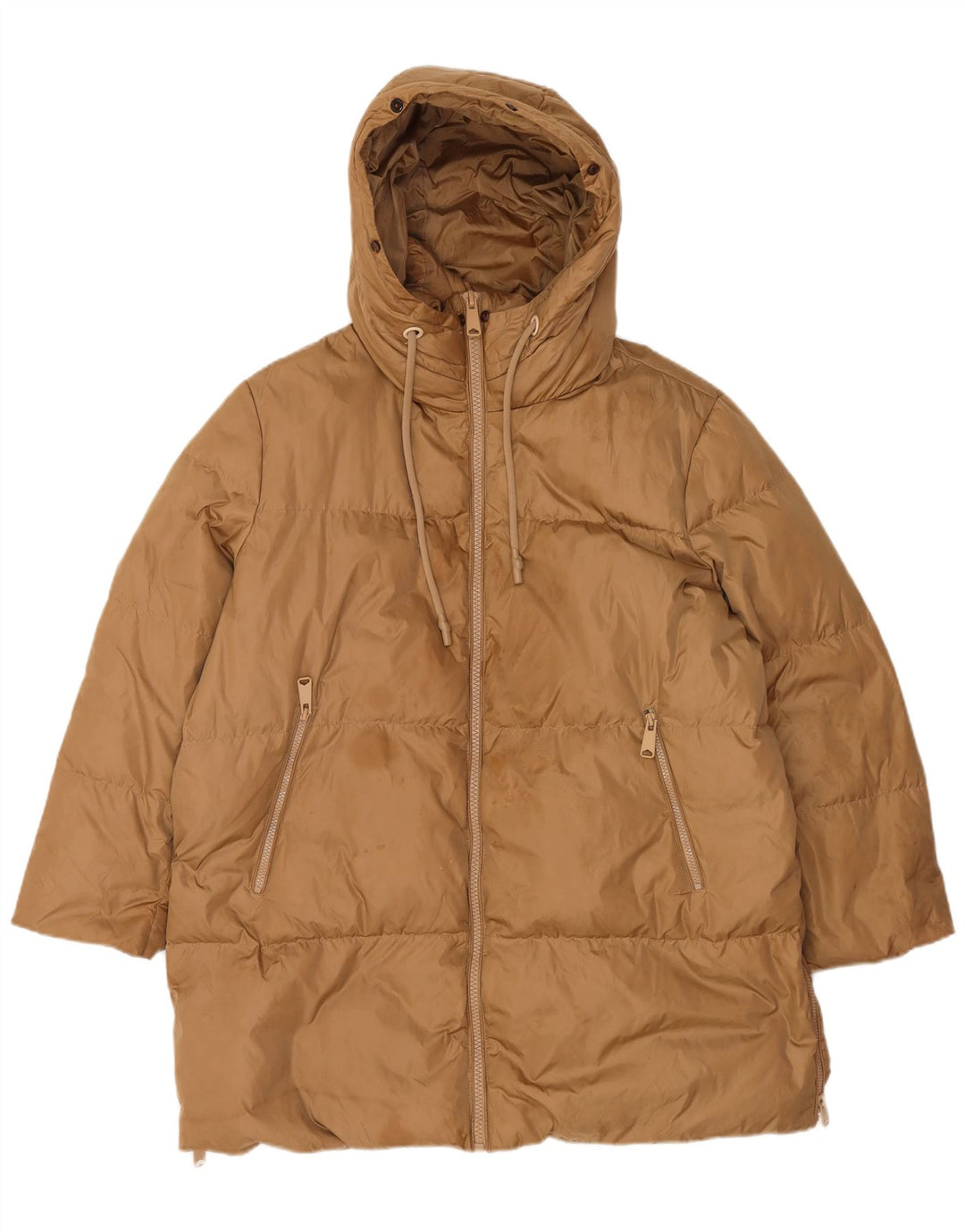 Cappotto imbottito con cappuccio da donna Zara UK 16 grande marrone in poliammide